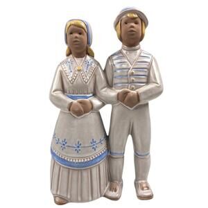 JIE Gantofta Sweden "Allmogepar" Folk Couple Figurine – 10" Ceramic Scandinavian